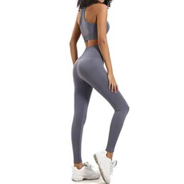 HAODIAN Women's Yoga Outfits 2 Piece High Waisted Leggings with Sports Bra Gym Clothes Sets (Grey,L)