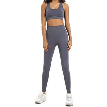 HAODIAN Women's Yoga Outfits 2 Piece High Waisted Leggings with Sports Bra Gym Clothes Sets (Grey,L)