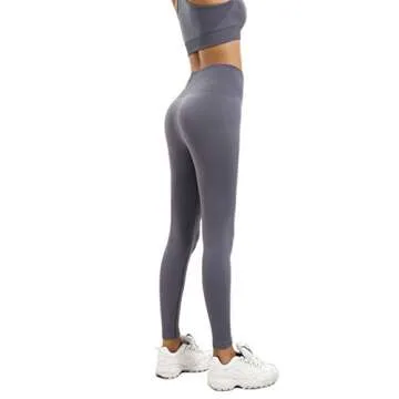 HAODIAN Women's Yoga Outfits 2 Piece High Waisted Leggings with Sports Bra Gym Clothes Sets (Grey,L)