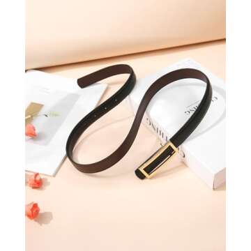 Stylish AWAYTR Women Reversible Leather Belt with Gold Buckle for All Occasions