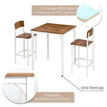 HOMCOM 3 Piece Bar Table Set for Small Dining Spaces