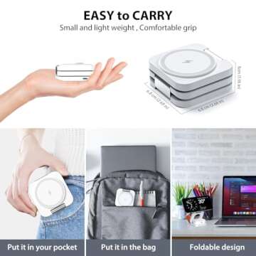 KU XIU X55 Foldable 3 in 1 Charging Station for Apple Devices, 15W Fast Magnetic Wireless Charger, Magnetic Travel Charger Stand for iPhone 16 15 14 13 12 Series, 5W for Apple Watch, AirPods-White