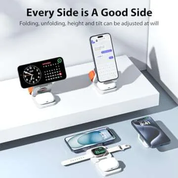 KU XIU X55 Foldable 3 in 1 Charging Station for Apple Devices, 15W Fast Magnetic Wireless Charger, Magnetic Travel Charger Stand for iPhone 16 15 14 13 12 Series, 5W for Apple Watch, AirPods-White