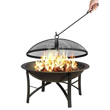 Fire Beauty Fire Pit for Outside Wood Burning Firepit BBQ Grill Steel Fire Bowl with Spark Screen Co...