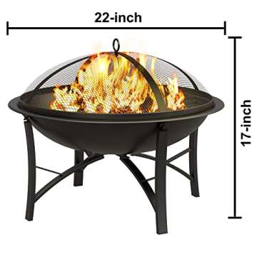 Fire Beauty Fire Pit for Outside Wood Burning Firepit BBQ Grill Steel Fire Bowl with Spark Screen Cover, Log Grate, Poker for Camping Beach Bonfire Picnic Backyard Garden
