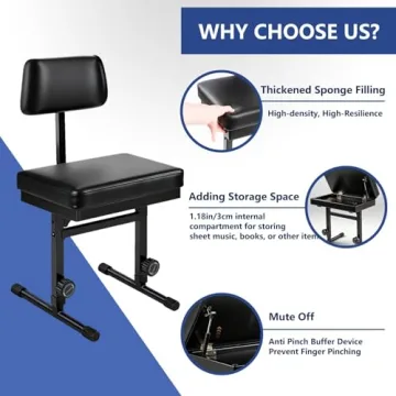 MXQMKL Adjustable Piano Bench with Storage and Back Support