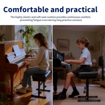 MXQMKL Adjustable Piano Bench with Storage and Back Support