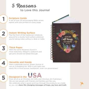 Christian Art Gifts Journal w/Scripture With God All Things Are Possible Mathew 19:26 Bible Verse Fl...