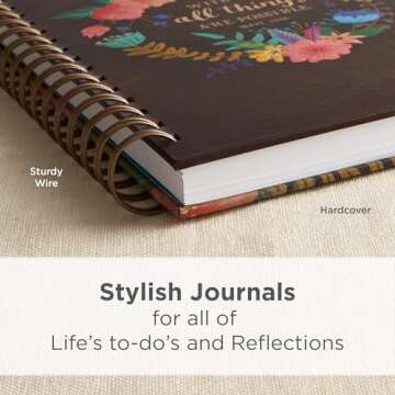 Christian Art Gifts Journal w/Scripture With God All Things Are Possible Mathew 19:26 Bible Verse Floral 192 Ruled Pages, Large Hardcover Notebook, Wire Bound