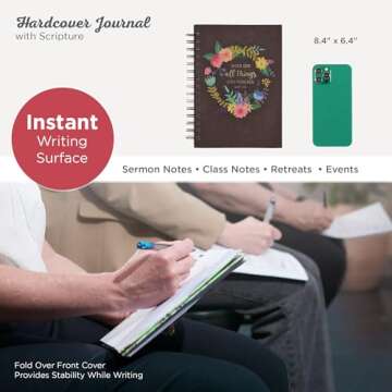 Christian Art Gifts Journal w/Scripture With God All Things Are Possible Mathew 19:26 Bible Verse Floral 192 Ruled Pages, Large Hardcover Notebook, Wire Bound