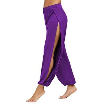 PACBREEZE Women's Yoga Harem Pants Side Slit Joggers Active Workout Sweatpants Beach Cover-up Pants(Purple, Medium)
