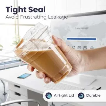 Fit Meal Prep 100 Pack 24 oz Clear Plastic Cups with Strawless Sip Lids, Disposable Plastic Coffee Cups with Lids, To Go Cups for Iced Coffee, Smoothies, Soda, Party Drinks, Bubble Tea, Cold Beverage