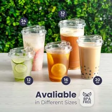 Fit Meal Prep 100 Pack 24 oz Clear Plastic Cups with Strawless Sip Lids, Disposable Plastic Coffee Cups with Lids, To Go Cups for Iced Coffee, Smoothies, Soda, Party Drinks, Bubble Tea, Cold Beverage