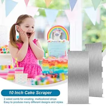 2 Pieces Stainless Steel Cake Scraper Large Double Sided Patterned Edge Stripe Edge Smoother Scraper Cake Decorating Comb Pastry Cutter for Mousse Butter Cream Decoration(4 x 10 Inches)