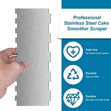 2 Pieces Stainless Steel Cake Scraper Large Double Sided Patterned Edge Stripe Edge Smoother Scraper Cake Decorating Comb Pastry Cutter for Mousse Butter Cream Decoration(4 x 10 Inches)