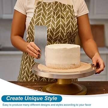 2 Pieces Stainless Steel Cake Scraper Large Double Sided Patterned Edge Stripe Edge Smoother Scraper Cake Decorating Comb Pastry Cutter for Mousse Butter Cream Decoration(4 x 10 Inches)