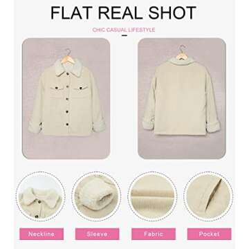 Dokotoo 2023 Fashion Trucker Shacket Jacket for Women Thick Sherpa Lined Fleece Fur Collar Button Down Long sleeve Outwear Winter Fall Warm Coat with Pocket Apricot L