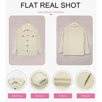 Dokotoo 2023 Fashion Trucker Shacket Jacket for Women Thick Sherpa Lined Fleece Fur Collar Button Down Long sleeve Outwear Winter Fall Warm Coat with Pocket Apricot L