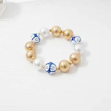 Sajidos Bamboo Tube Bangle Bracelets for Women Stacking Chunky Colorful Acrylic Beads Stretch Bracelets Friendship Summer Beach Bracelet Jewelry (J-Style4(gold))