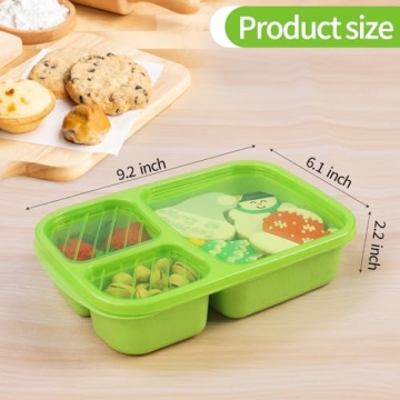 Buluker 4 Pack Bento Lunch Box Set - 3 Compartment Meal Prep Containers