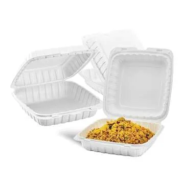 KARAT EARTH Clamshell Take Out Food Containers [9"x9" - 120 ct] To Go Containers | Microwavable, Freezer Safe, Soak-Resistant, Durable, Stackable | Vented for Hot/Cold Foods, White