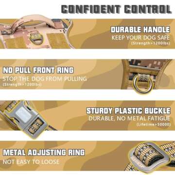 AUROTH Tactical Pet Harness for Large Dogs No Pull Adjustable, Reflective K9 Working Training Easy Control Vest Military fpr Service Dog Desert Camo L