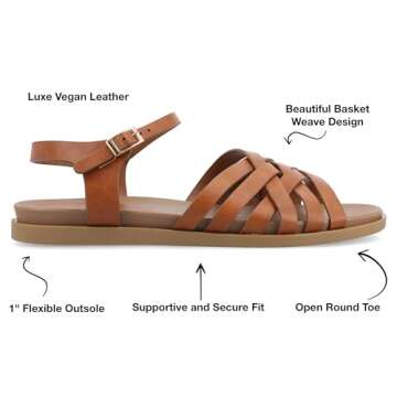 Journee Womens Kimmie Ankle Strap Flat Sandals