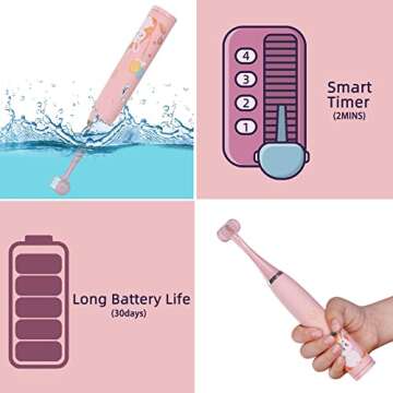 Sunartec Kids Electric Toothbrush, 6-Sided Dupont Bristles Wrap-Around Toothbrushes, Special Needs Toothbrush for Kids Christmas Gifts Include 4 Modes & Smart Timers Age 2-14(Yellow)