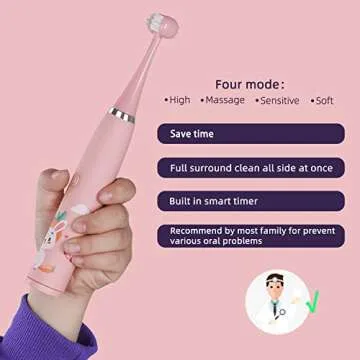 Sunartec Kids Electric Toothbrush, 6-Sided Dupont Bristles Wrap-Around Toothbrushes, Special Needs Toothbrush for Kids Christmas Gifts Include 4 Modes & Smart Timers Age 2-14(Yellow)