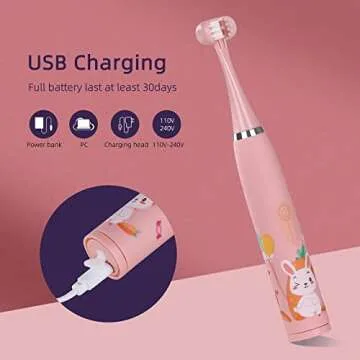 Sunartec Kids Electric Toothbrush, 6-Sided Dupont Bristles Wrap-Around Toothbrushes, Special Needs Toothbrush for Kids Christmas Gifts Include 4 Modes & Smart Timers Age 2-14(Yellow)