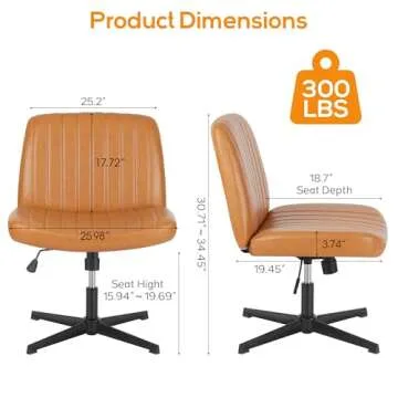 DUMOS Criss Cross Chair Legged Office Wide Comfy Desk Seat, No Wheels Armless Computer Task Seating,...