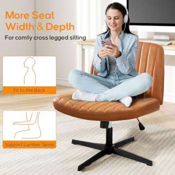 DUMOS Criss Cross Chair Legged Office Wide Comfy Desk Seat, No Wheels Armless Computer Task Seating, Swivel Vanity Home Height Adjustable