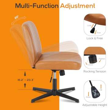 DUMOS Criss Cross Chair Legged Office Wide Comfy Desk Seat, No Wheels Armless Computer Task Seating, Swivel Vanity Home Height Adjustable