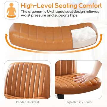 DUMOS Criss Cross Chair Legged Office Wide Comfy Desk Seat, No Wheels Armless Computer Task Seating, Swivel Vanity Home Height Adjustable