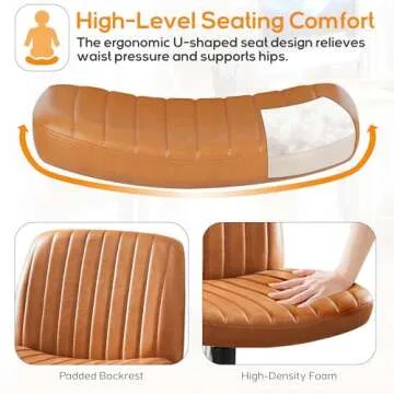 DUMOS Criss Cross Chair Legged Office Wide Comfy Desk Seat, No Wheels Armless Computer Task Seating, Swivel Vanity Home Height Adjustable