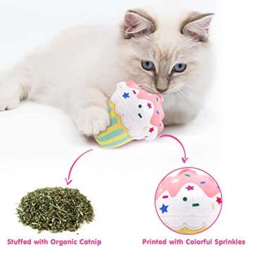 CiyvoLyeen 6 PCS Cupcake Catnip Toys Cupcake Cat Toys Cute Kitten Toys Interactive Cat Chew Bite Supplies Catnip Toy for Cat Gift Cat Lovers