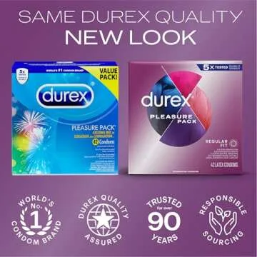 Durex Pleasure Pack Assorted Condoms, Natural Rubber Latex Condoms for Men, Regular Fit, FSA & HSA E...