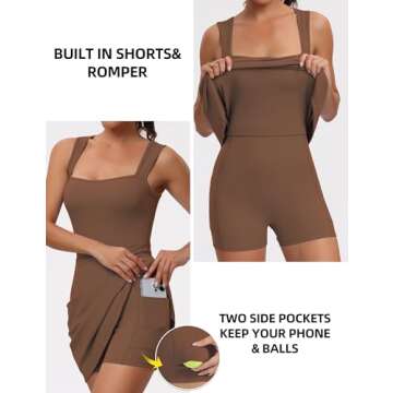 TQD Tennis Dress for Women Athletic Dress with Built in Shorts Golf Active Workout Exercise Dresses(Cinnamon,L)