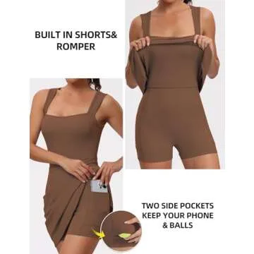 TQD Tennis Dress for Women Athletic Dress with Built in Shorts Golf Active Workout Exercise Dresses(Cinnamon,L)