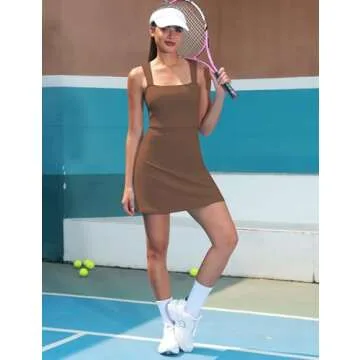 TQD Tennis Dress for Women Athletic Dress with Built in Shorts Golf Active Workout Exercise Dresses(Cinnamon,L)