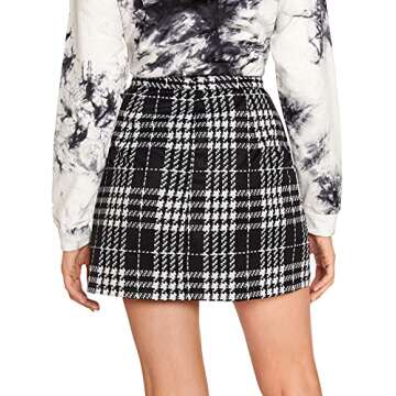MakeMeChic Women's Plaid Skirt High Waisted Bodycon Pencil Mini Skirt White Black XS