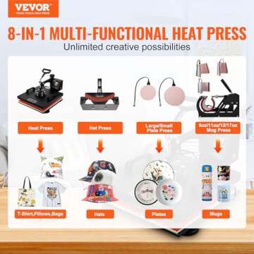 VEVOR 8 in 1 Heat Press Machine 15x15 Inch 360° Swing Away Digital Tshirt Press Machine with (Tumbl...