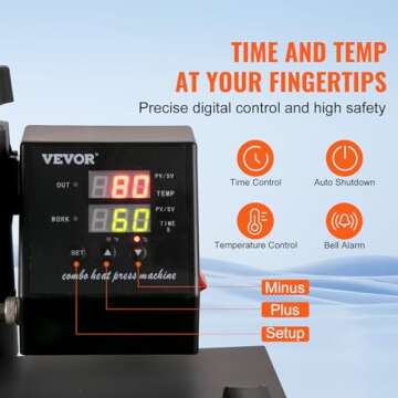 VEVOR 8 in 1 Heat Press Machine 15x15 Inch 360° Swing Away Digital Tshirt Press Machine with (Tumbler/Hat/Plate) Press, Multifunctional Sublimation Heat Press for T-Shirt Hat Cap Mug Plate