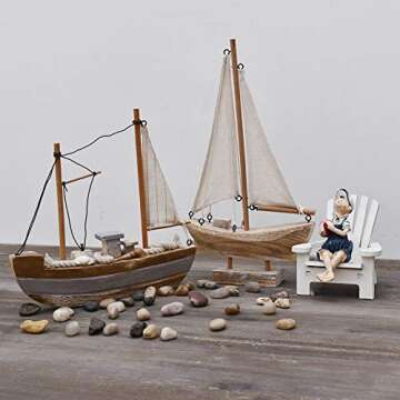 Waroom Home Wooden Sailboat Decor, Handmade Vintage Nautical Decor Sailing Boat Decoration, Wood Display Sail Boat, 10.75’’H (Sailboat-B)