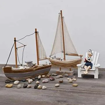 Waroom Home Wooden Sailboat Decor, Handmade Vintage Nautical Decor Sailing Boat Decoration, Wood Display Sail Boat, 10.75’’H (Sailboat-B)