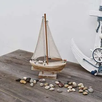 Waroom Home Wooden Sailboat Decor, Handmade Vintage Nautical Decor Sailing Boat Decoration, Wood Display Sail Boat, 10.75’’H (Sailboat-B)