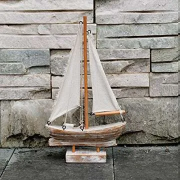 Waroom Home Wooden Sailboat Decor, Handmade Vintage Nautical Decor Sailing Boat Decoration, Wood Display Sail Boat, 10.75’’H (Sailboat-B)