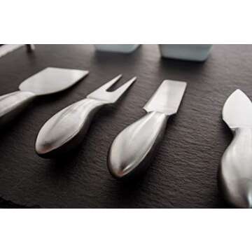 Slate Cheese Board Set with Handles | 9 pcs - 12" x 16" Serving Tray, Stainless Steel Cheese Knife Set with Ceramic Bowls + Soapstone Chalk