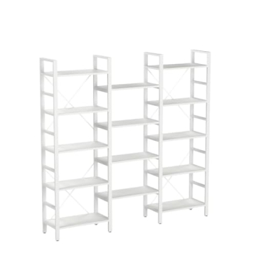 Tribesigns Triple Wide 5-Shelf Bookcase, Etagere Large Open Bookshelf Vintage Industrial Style Shelves Wood and Metal bookcases Furniture for Home & Office, All White