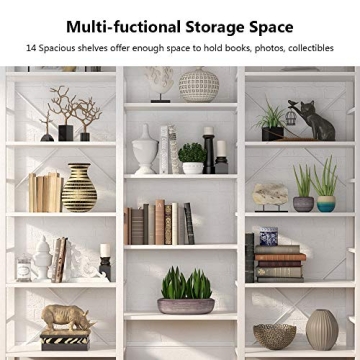 Tribesigns Triple Wide 5-Shelf Bookcase, Etagere Large Open Bookshelf Vintage Industrial Style Shelves Wood and Metal bookcases Furniture for Home & Office, All White